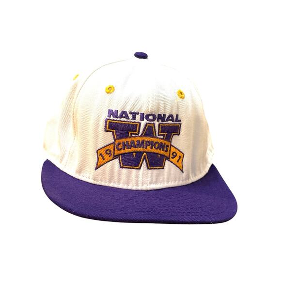 Vtg 1991 National Champions UW university of WA Hat white Purple Huskies 7 1/8